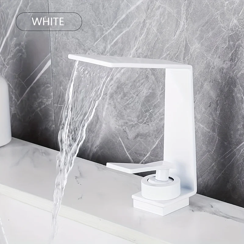 Mitigeur de lavabo cascade au bec en L, blanc ou gris anthracite