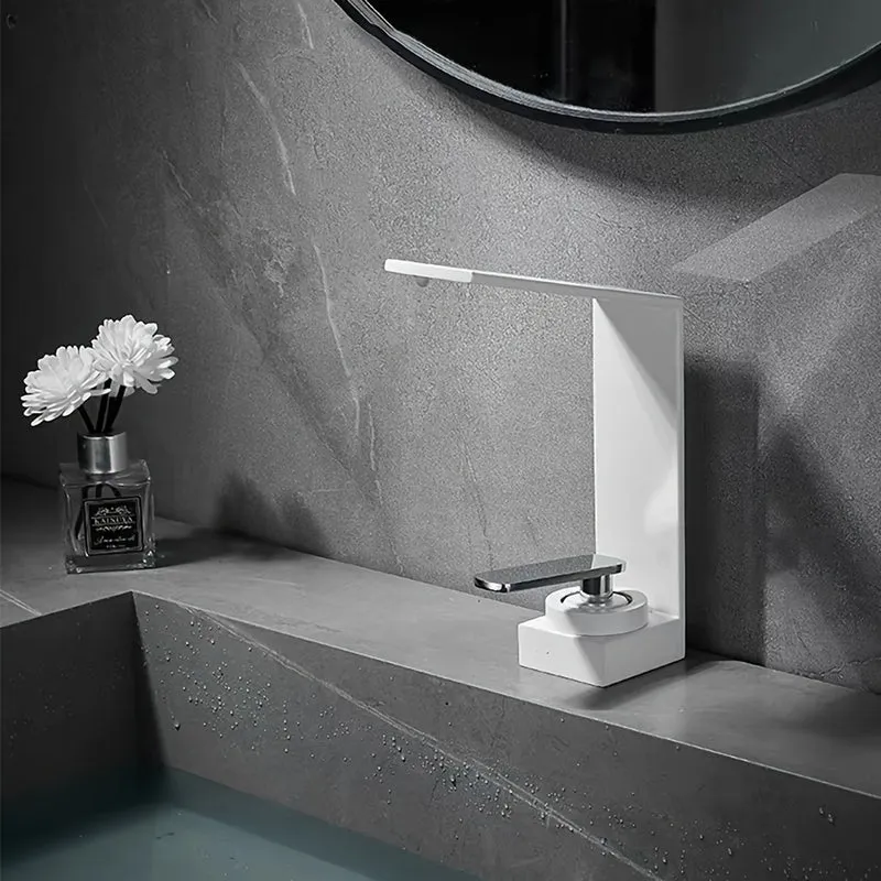 Mitigeur de lavabo cascade au bec en L, blanc ou gris anthracite