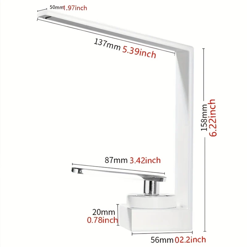 Mitigeur de lavabo cascade au bec en L, blanc ou gris anthracite