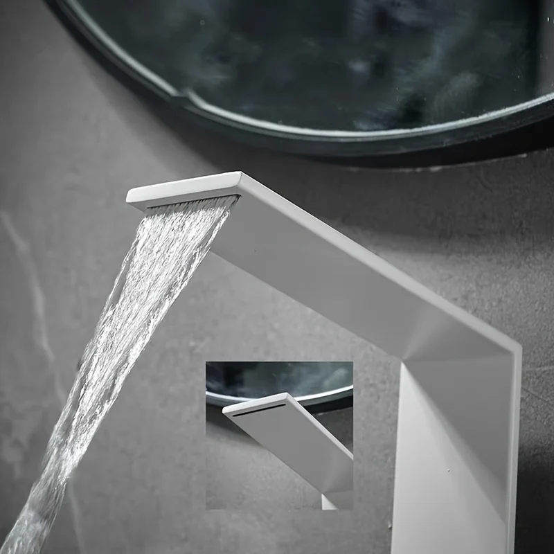 Mitigeur de lavabo cascade au bec en L, blanc ou gris anthracite