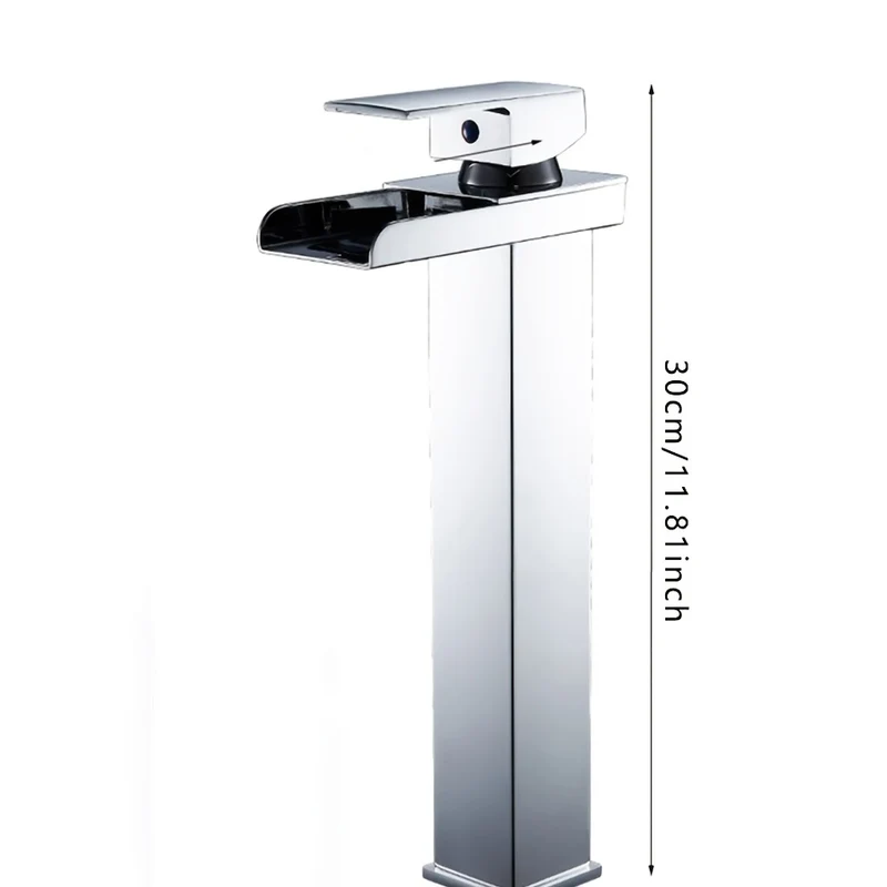 Mitigeur de vasque haut cascade de 30 cm, noir ou chromé