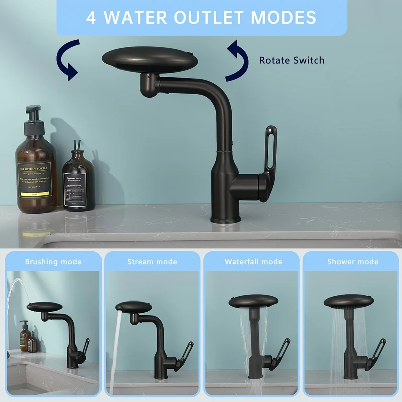 Mitigeur de lavabo à tête rotative et 4 modes de jet