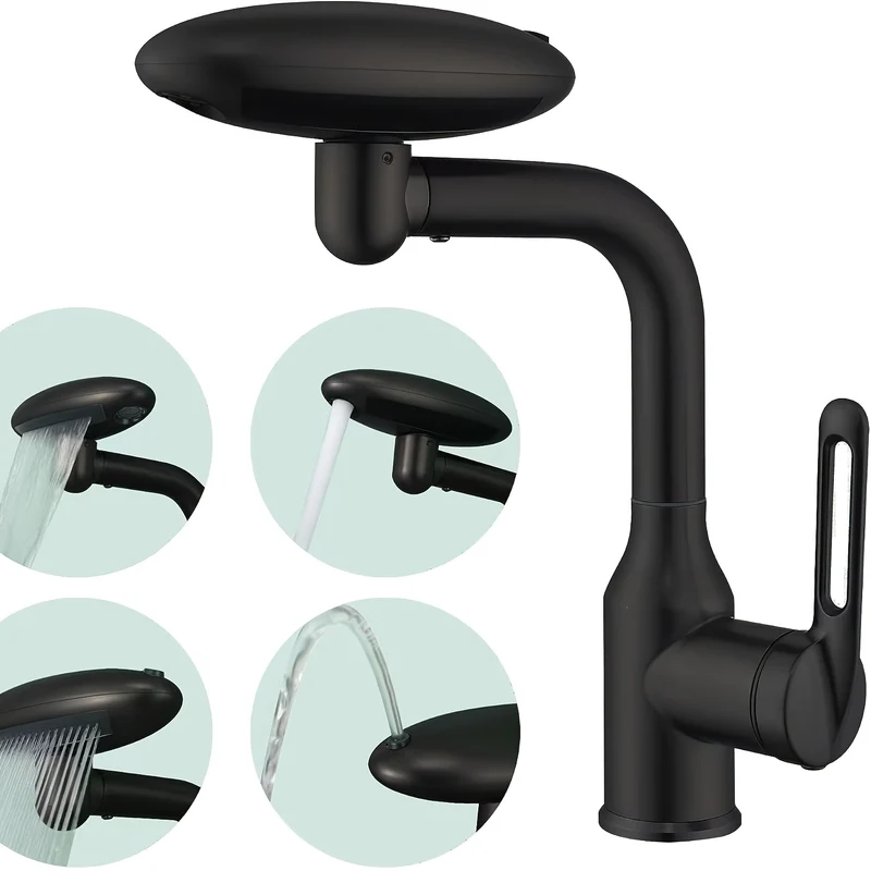 Mitigeur de lavabo à tête rotative et 4 modes de jet