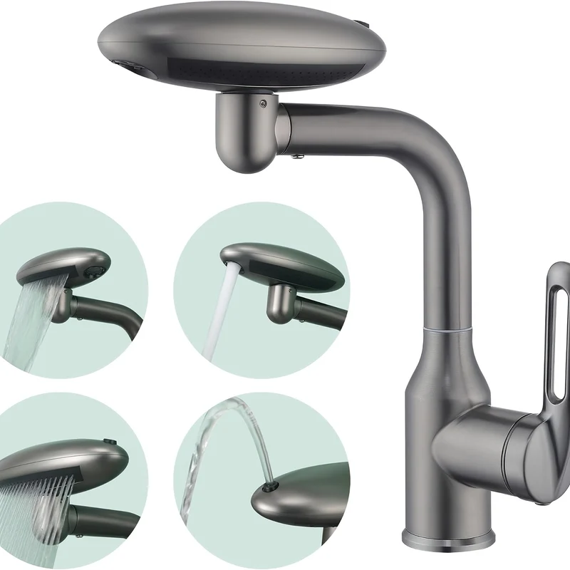 Mitigeur de lavabo à tête rotative et 4 modes de jet