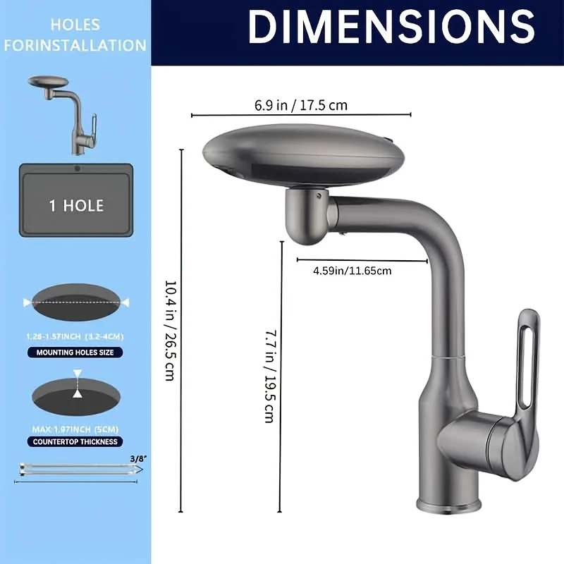 Mitigeur de lavabo à tête rotative et 4 modes de jet