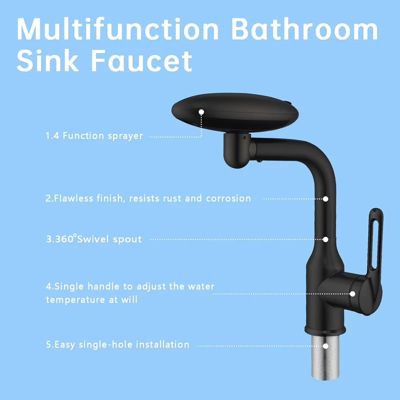 Mitigeur de lavabo à tête rotative et 4 modes de jet
