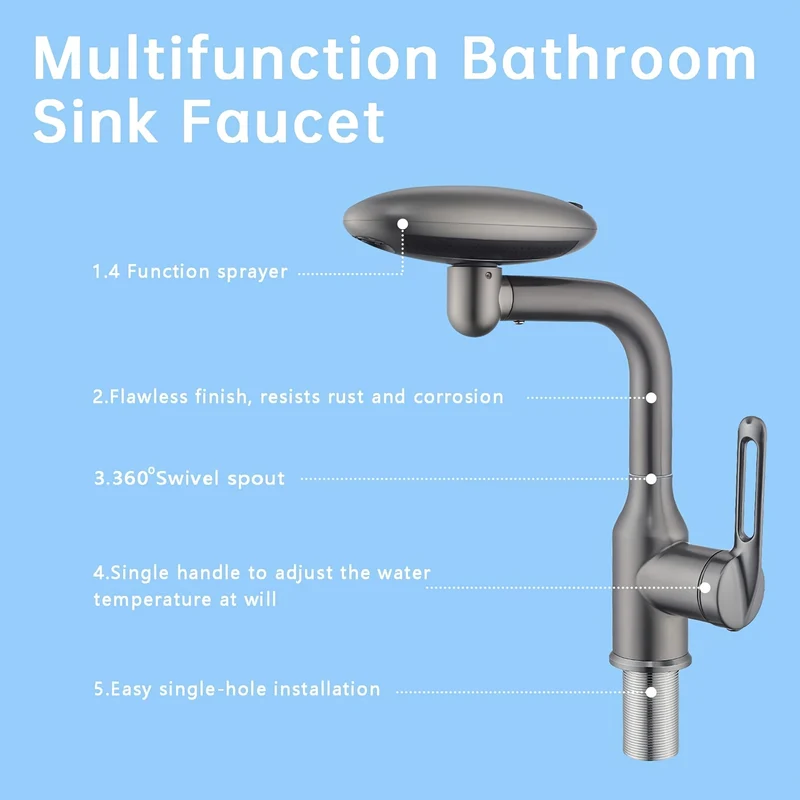 Mitigeur de lavabo à tête rotative et 4 modes de jet