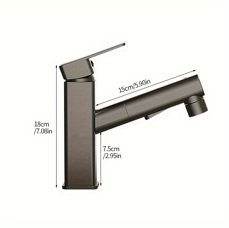 Mitigeur de lavabo carré à bec extractible et trois jets