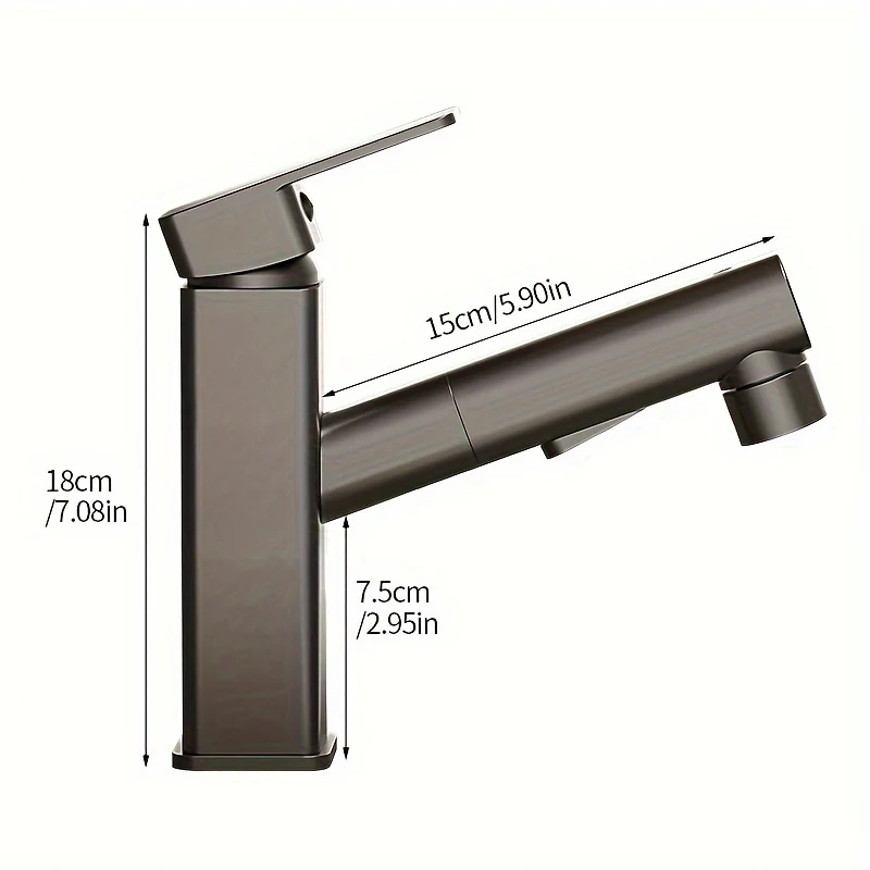 Mitigeur de lavabo carré à bec extractible et trois jets