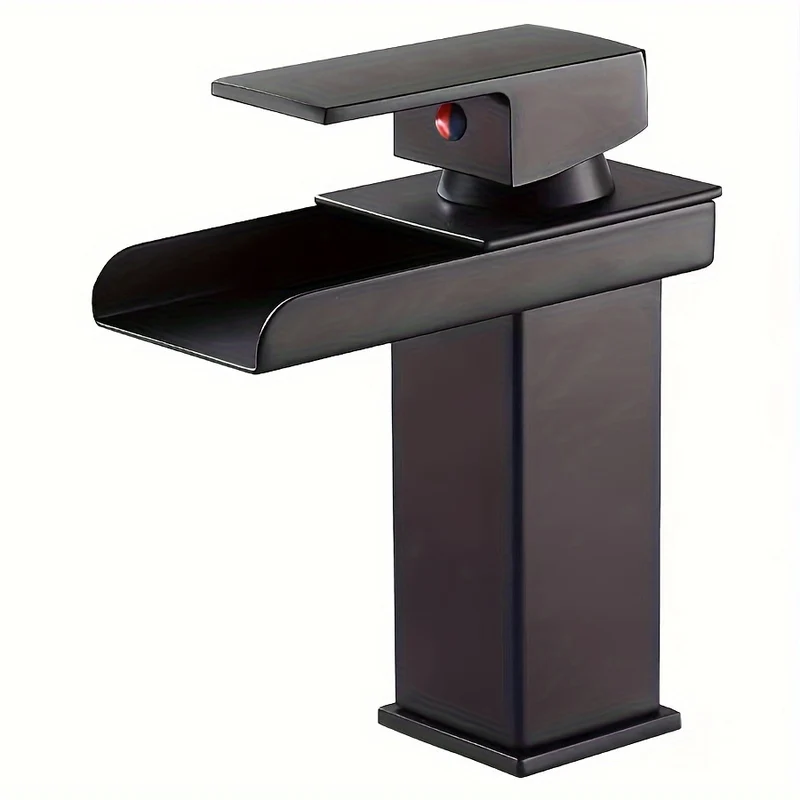 Mitigeur de lavabo cascade carré, chromé ou noir vieilli