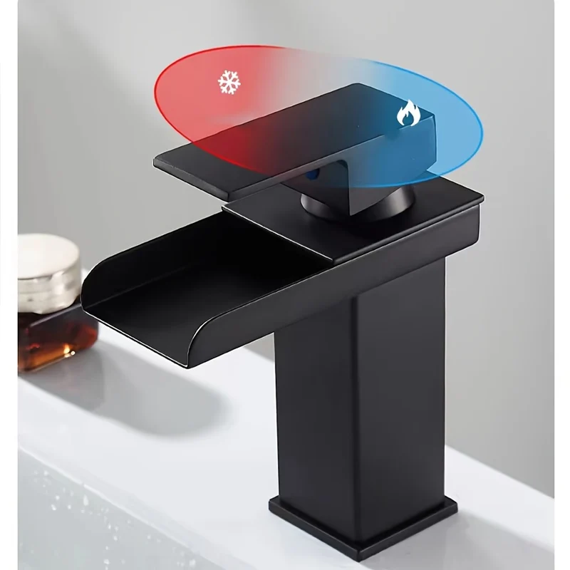 Mitigeur de lavabo cascade carré, chromé ou noir vieilli