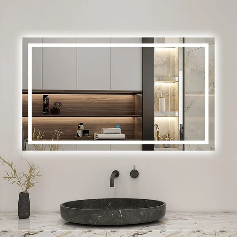 AICA Miroir lumineux 100x60cm,3 couleurs + dimmable + anti-buée + mémoire, miroir salle de bain
