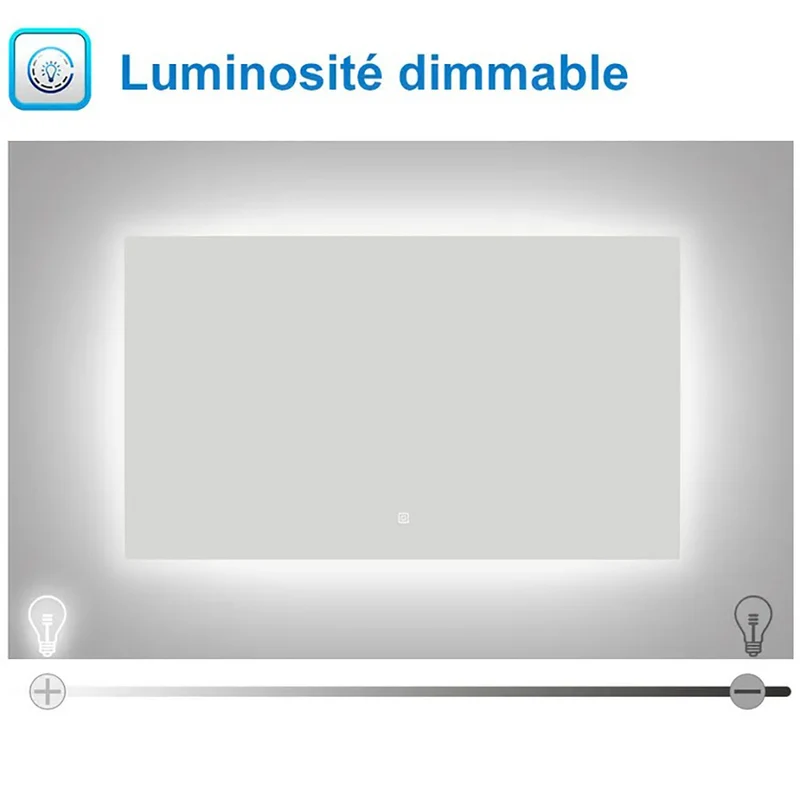 AICA LED Miroir lumineux | anti-buée + dimmable + mémoire miroir salle de bain