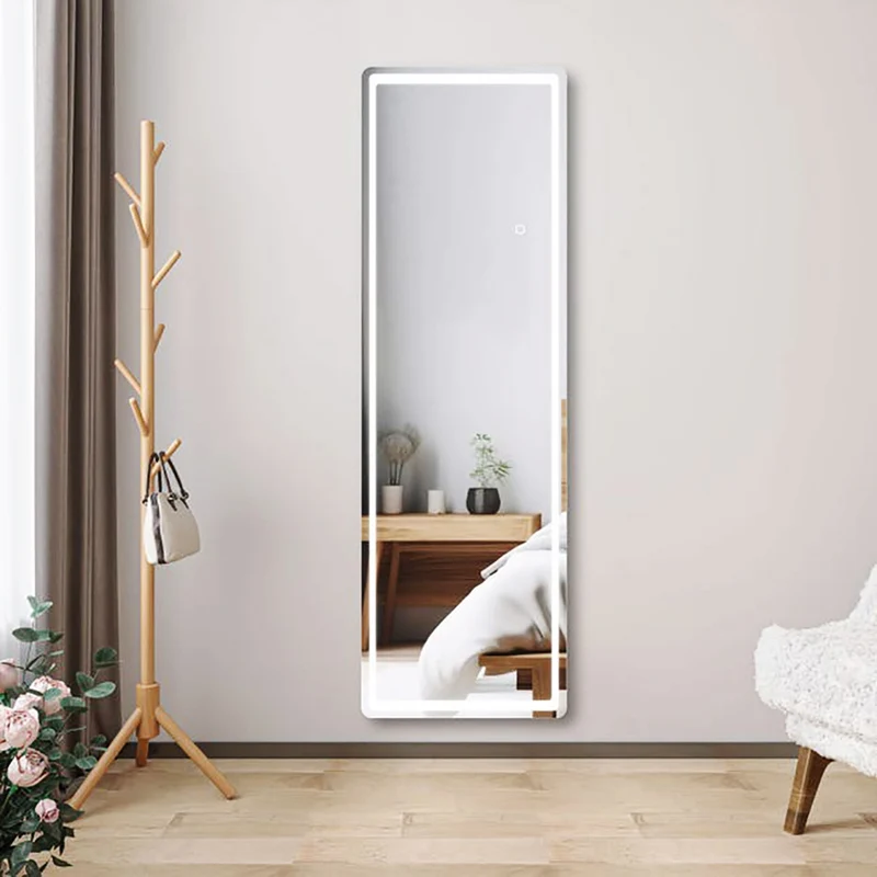 AICA miroir sur pied au sol 160x40cm led 3 couleurs tactile + dimmable + mémoire,à suspendre ou à poser de salle de bain