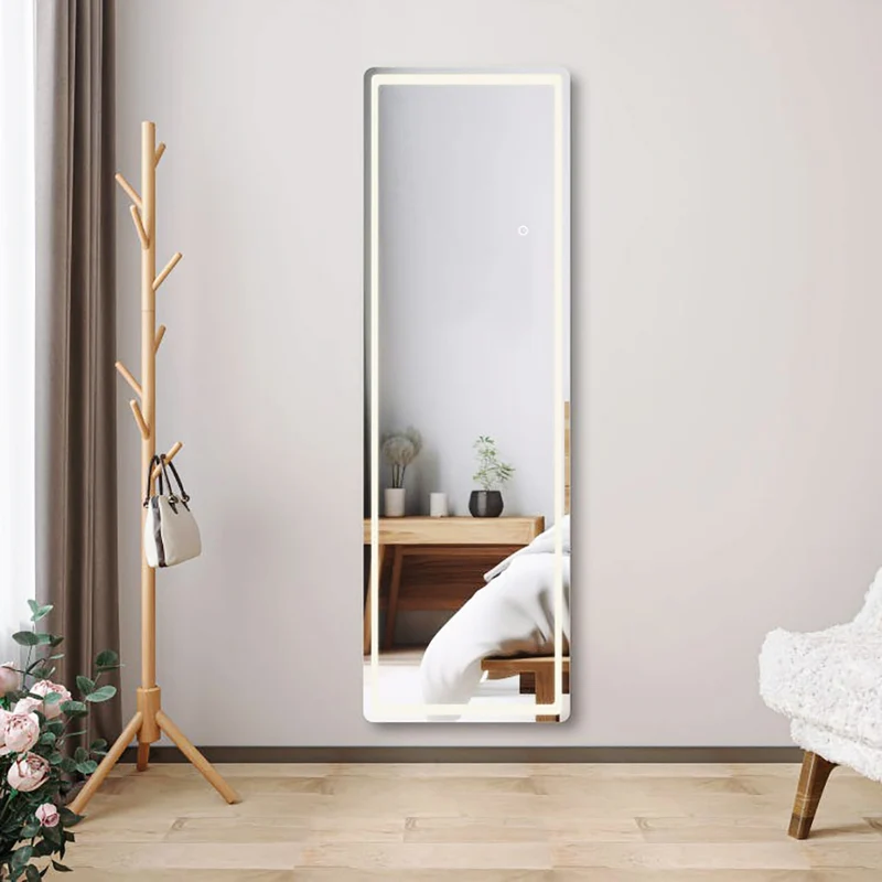 AICA miroir sur pied au sol 160x40cm led 3 couleurs tactile + dimmable + mémoire,à suspendre ou à poser de salle de bain