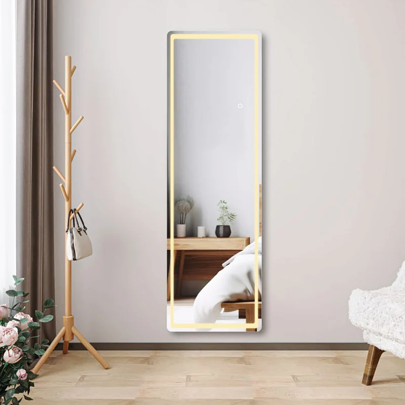 AICA miroir sur pied au sol 160x40cm led 3 couleurs tactile + dimmable + mémoire,à suspendre ou à poser de salle de bain