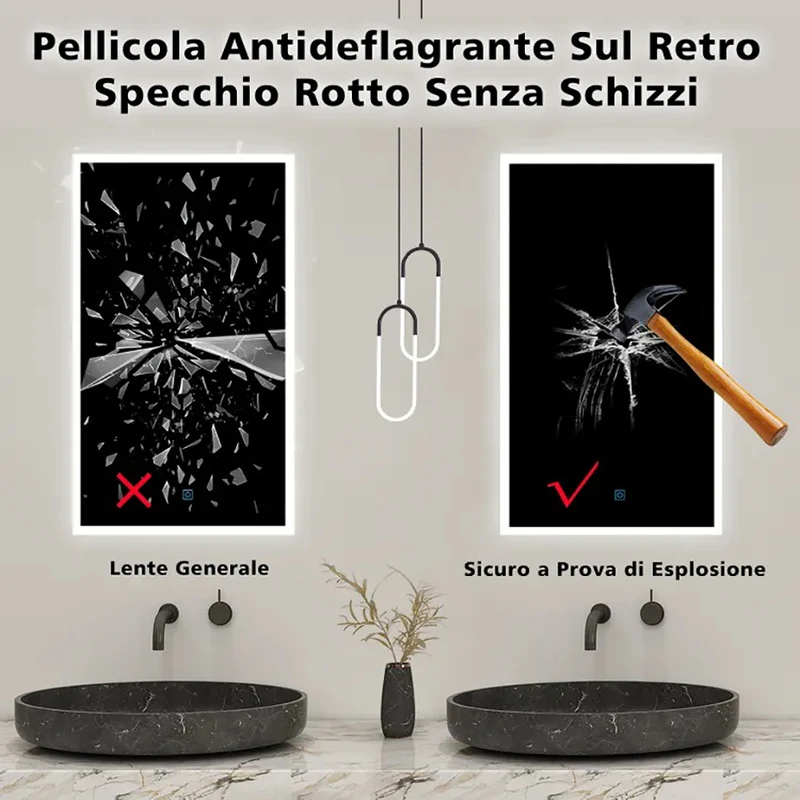 AICA miroir sur pied au sol 160x40cm led 3 couleurs tactile + dimmable + mémoire,à suspendre ou à poser de salle de bain