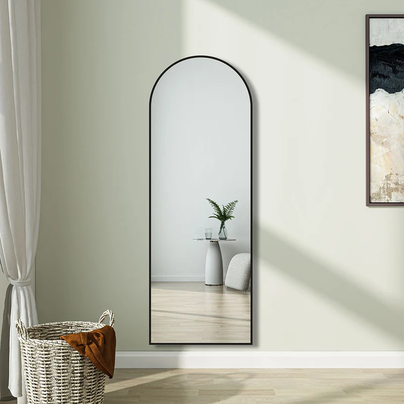 AICA Miroir sur Pied au sol 150x50cm,à suspendre ou àposer,arqué,cadre noir