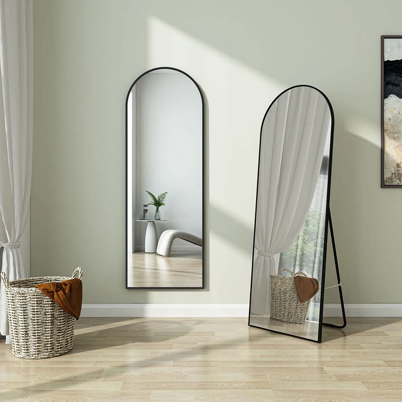 AICA Miroir sur Pied au sol 150x50cm,à suspendre ou àposer,arqué,cadre noir
