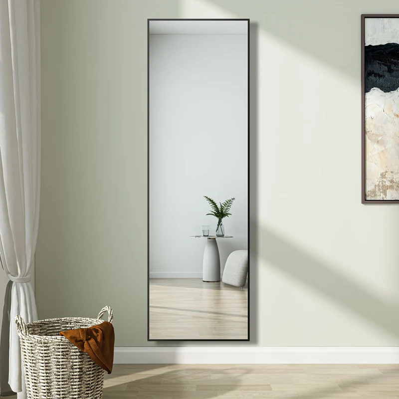 AICA Miroir sur pied au sol 150x50cm,miroir pleine longueur,à suspendre ou à poser,cadre noir