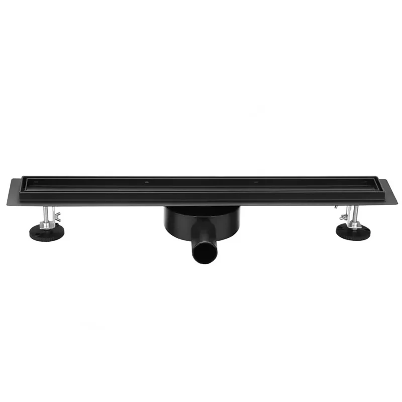 AICA Caniveau de douche italien en inox 2 en 1 + siphon 360°, siphon de vidange noir mat, réglable en hauteur avec désodorisant