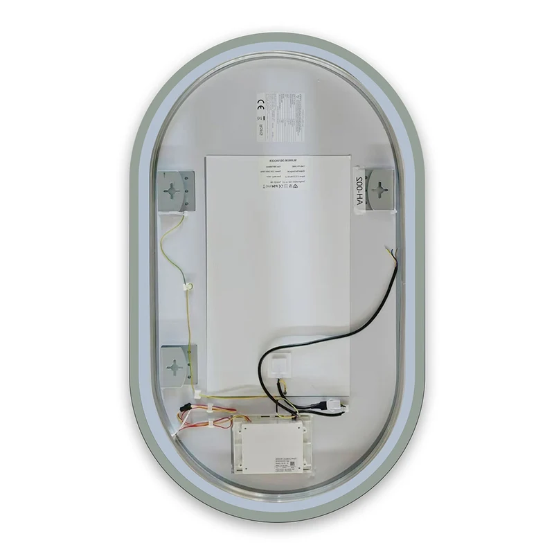 AICA LED Miroir lumineux ovale avec anti-buée + dimmable + mémoire, Miroir salle de bain