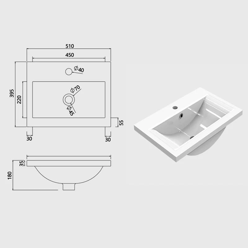 Aica vasque simple céramique de synthèse blanc l.51 x P.48 cm vasque à encastrer