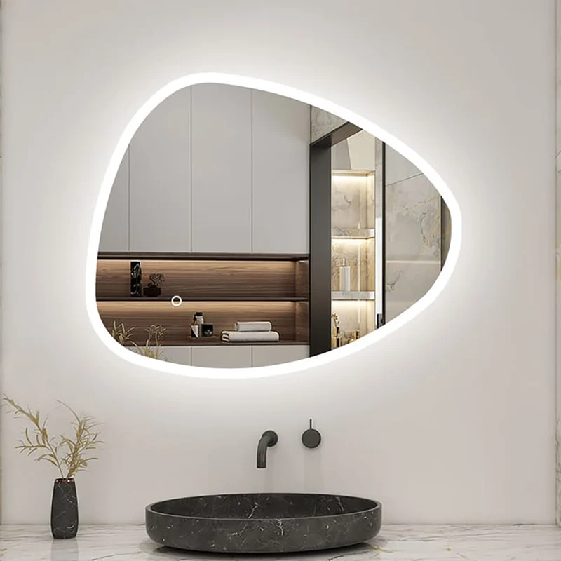 AICA LED Miroir lumineux avec anti-buée + 3 Couleurs + dimmable + mémoire, Miroir salle de bain