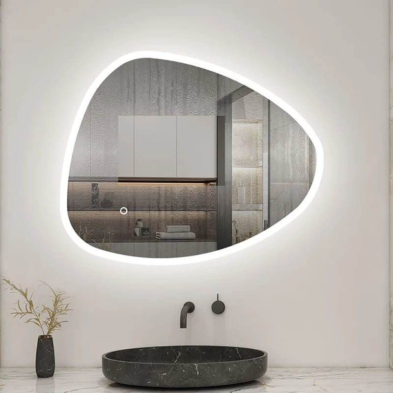 AICA LED Miroir lumineux avec anti-buée + 3 Couleurs + dimmable + mémoire, Miroir salle de bain