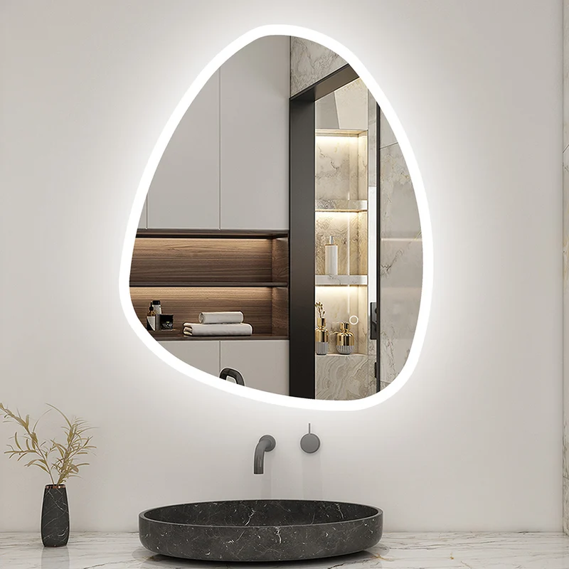 AICA LED Miroir lumineux avec anti-buée + 3 Couleurs + dimmable + mémoire, Miroir salle de bain