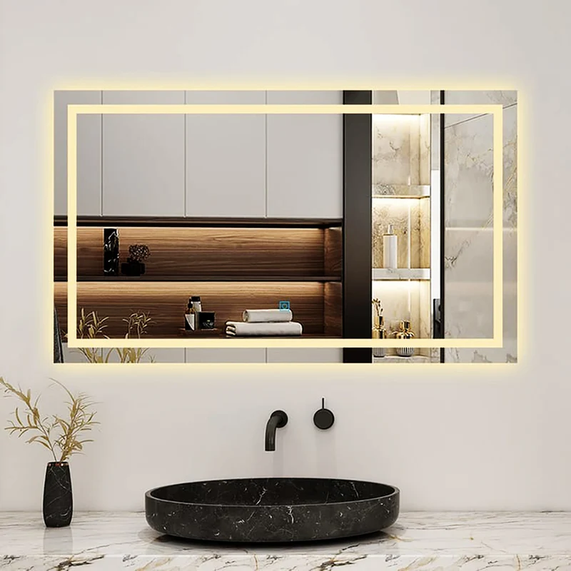 AICA LED miroir lumineux 3 couleurs tactile + anti-buée + dimmable + mémoire miroir salle de bain