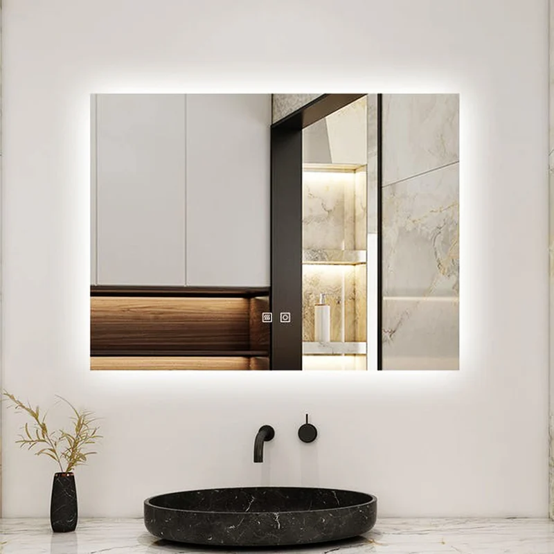 AICA Miroir LED Rectangulaire Élégant | Anti-Buée, 3 Tons Lumineux, Mémoire de Réglage, Dimmable | Miroir de Bain Intelligent