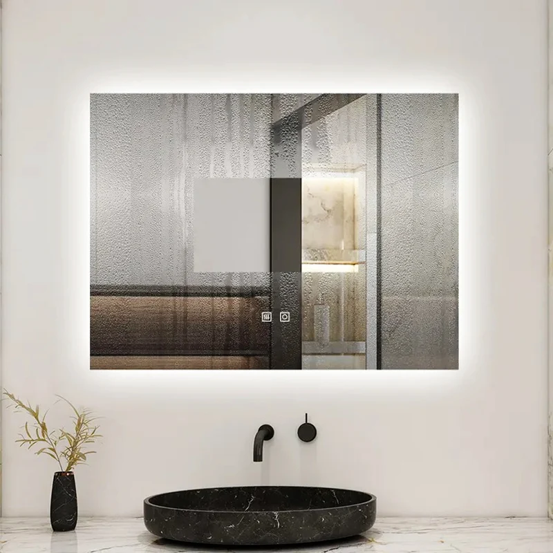 AICA Miroir LED Rectangulaire Élégant | Anti-Buée, 3 Tons Lumineux, Mémoire de Réglage, Dimmable | Miroir de Bain Intelligent