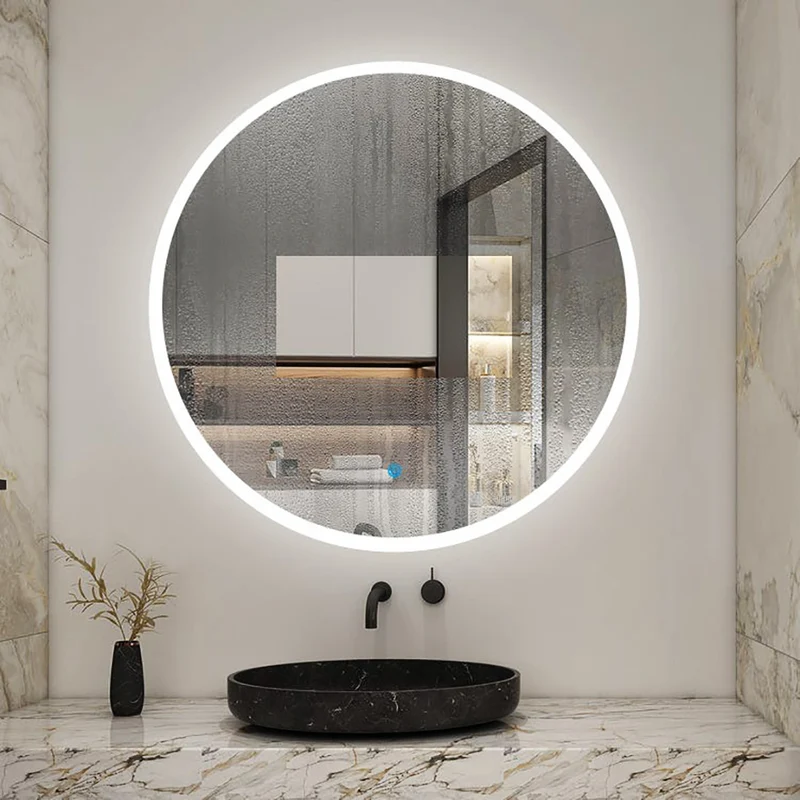 AICA Miroir LED rond 80 cm : 3 niveaux de luminosité, tactile, anti-buée et mémoire des réglages
