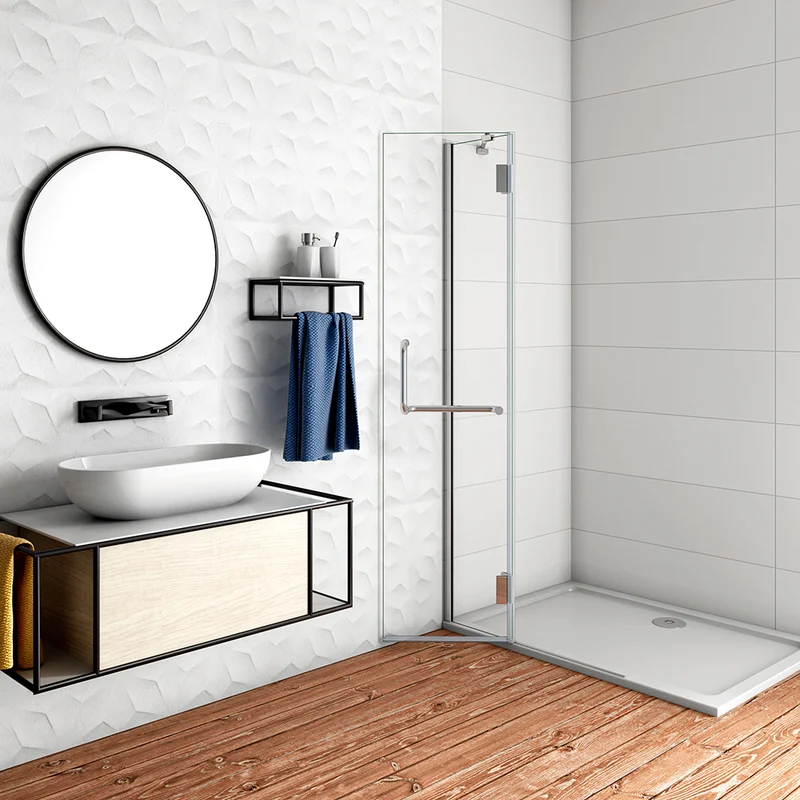 AICA Paroi de Douche Pivotante en Verre Anticalcaire - Hauteur 190cm avec Porte-Serviette Intégré