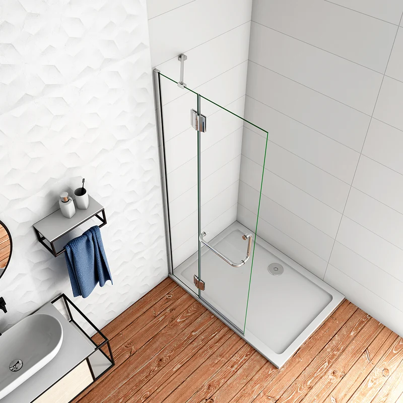 AICA Paroi de Douche Pivotante en Verre Anticalcaire - Hauteur 190cm avec Porte-Serviette Intégré