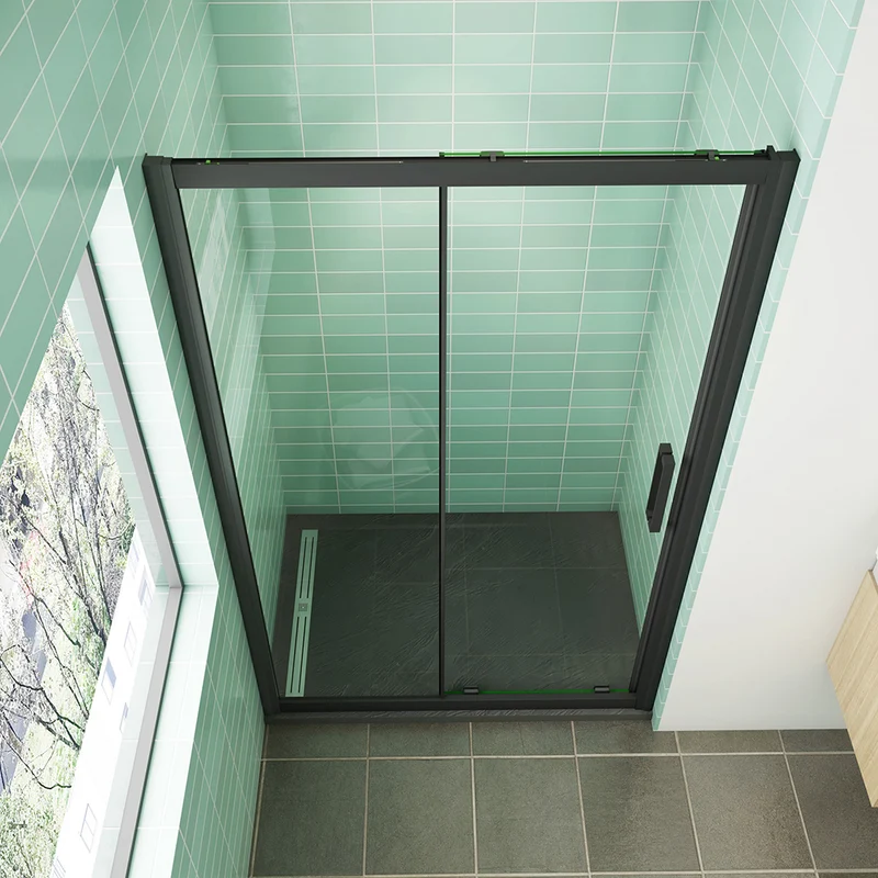 Aica : Douche Italienne Élégante avec Receveur Extra-plat Noir, Porte Coulissante Profil Noir (H.195cm) et Bonde de Receveur