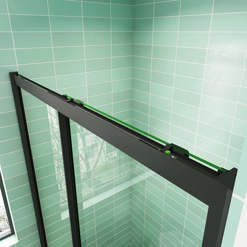 Aica : Douche Italienne Élégante avec Receveur Extra-plat Noir, Porte Coulissante Profil Noir (H.195cm) et Bonde de Receveur