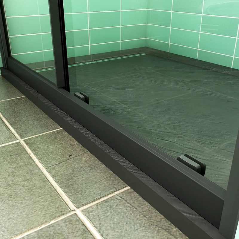 Aica : Douche Italienne Élégante avec Receveur Extra-plat Noir, Porte Coulissante Profil Noir (H.195cm) et Bonde de Receveur