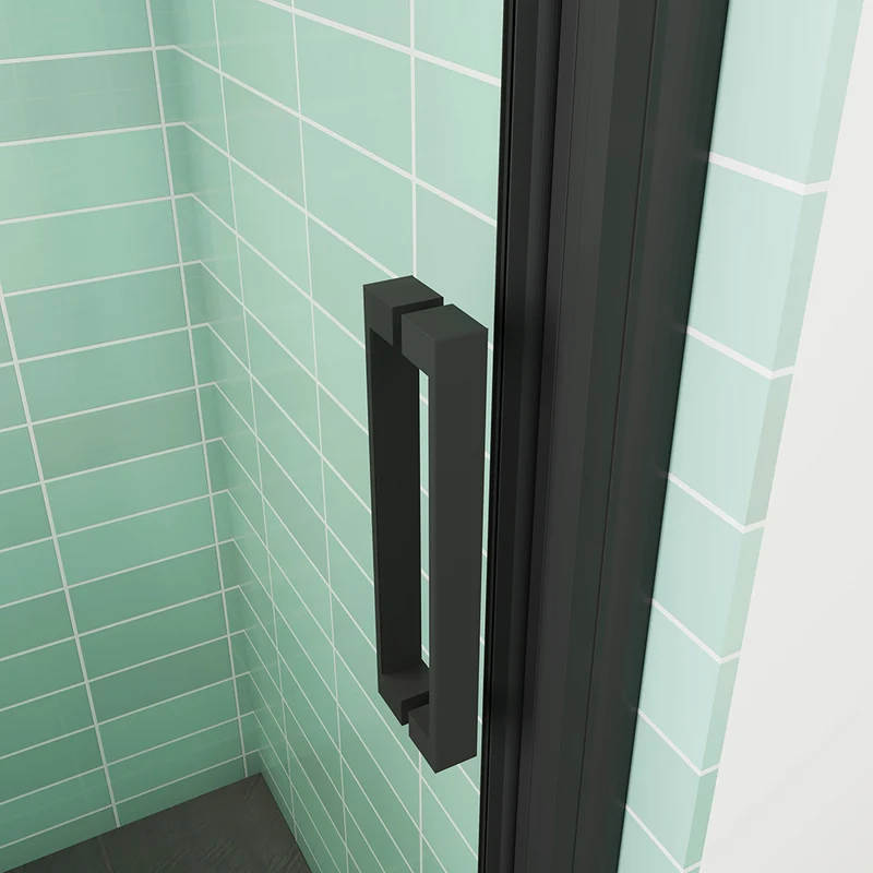 Aica : Douche Italienne Élégante avec Receveur Extra-plat Noir, Porte Coulissante Profil Noir (H.195cm) et Bonde de Receveur