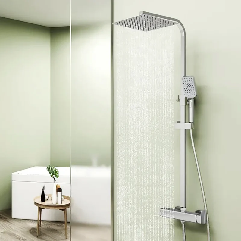 AICA Colonne de douche thermostatique, colonne de douche thermostatique chromée avec douchette, réglable en hauteur
