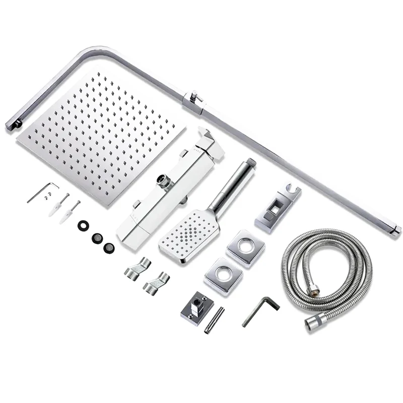 AICA Colonne de douche thermostatique, colonne de douche thermostatique chromée avec douchette, réglable en hauteur