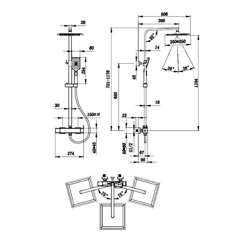 AICA Colonne de douche thermostatique, colonne de douche thermostatique chromée avec douchette, réglable en hauteur