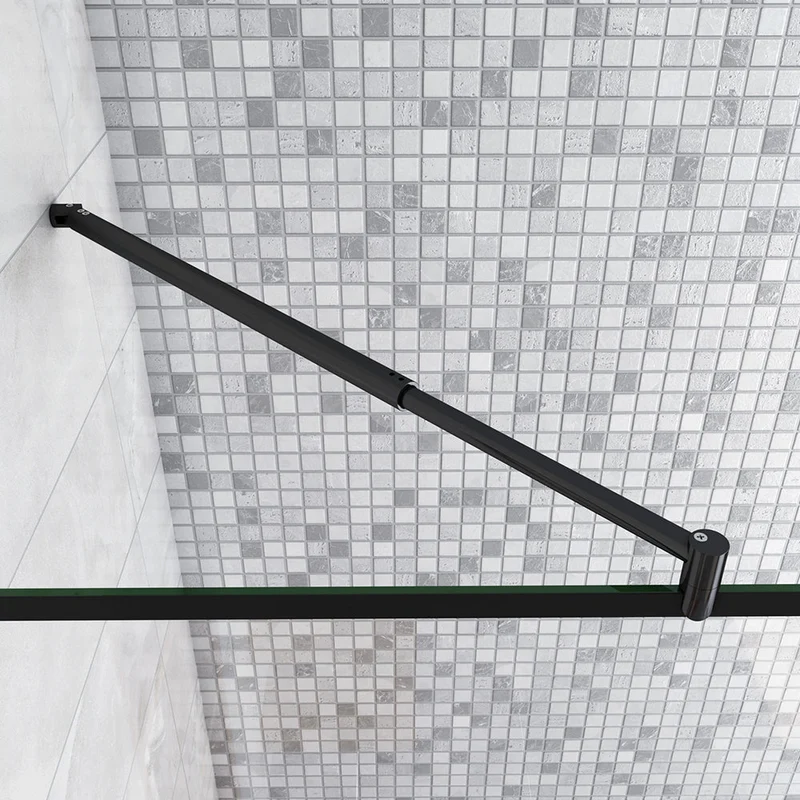 AICA paroi de douche à l'italienne noire 50-160cm avec un retour pivotant 40cm en 8mm verre anticalcaire avec une barre de extensible 70-120cm