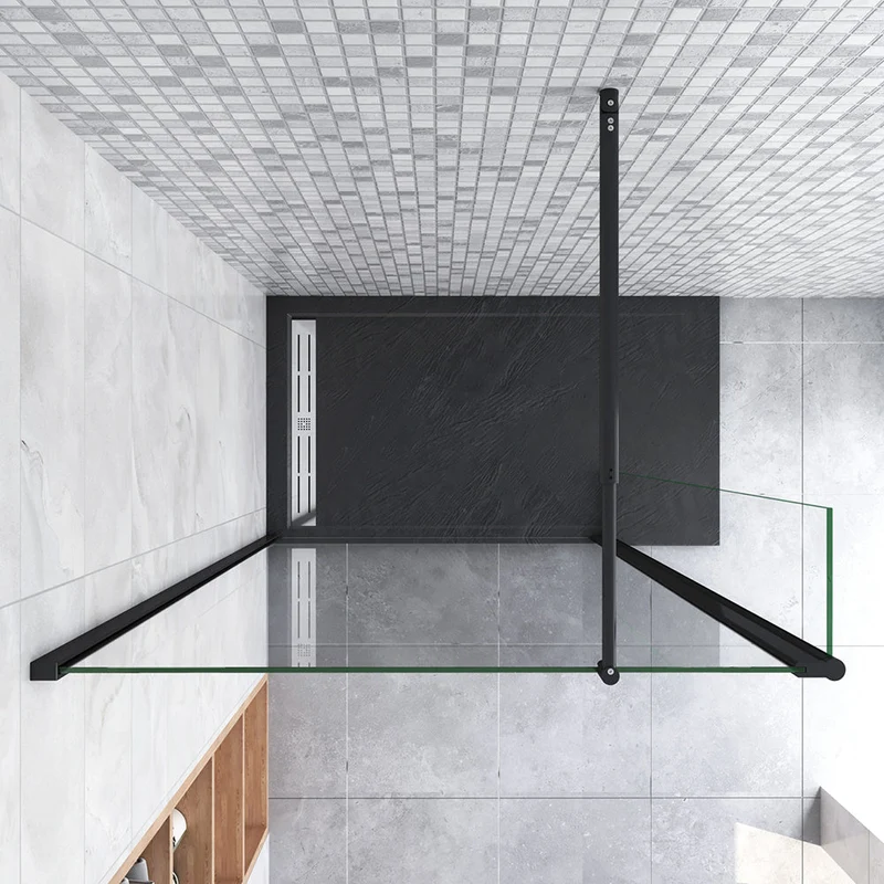AICA paroi de douche à l'italienne noire 50-160cm avec un retour pivotant 40cm en 8mm verre anticalcaire avec une barre de extensible 70-120cm