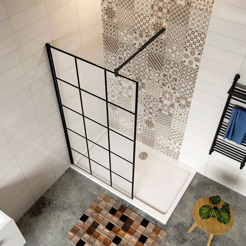 Aica Paroi De Douche Noire 80-120x200cm Paroi De Douche À L'italienne En 8mm Verre Coloré Avec Une Barre De Fixation extensible en cylindrique