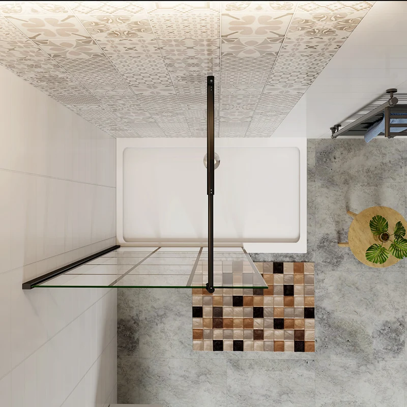 Aica Paroi De Douche Noire 80-120x200cm Paroi De Douche À L'italienne En 8mm Verre Coloré Avec Une Barre De Fixation extensible en cylindrique