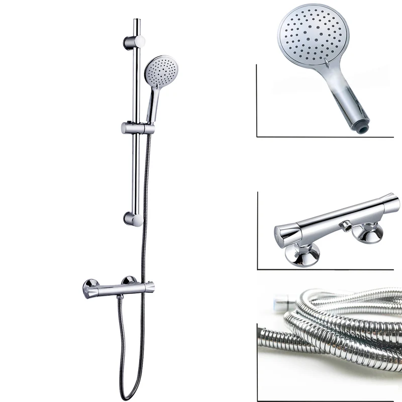 AICA Colonne de douche chromée, ensemble de douche en acier inoxydable avec pomme de douche