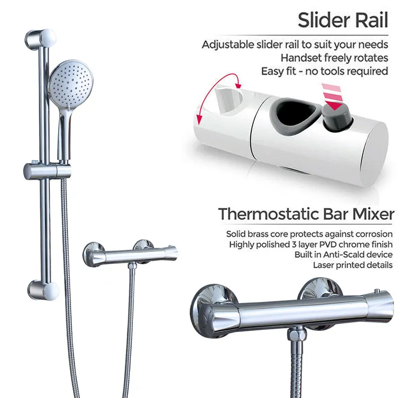 AICA Colonne de douche chromée, ensemble de douche en acier inoxydable avec pomme de douche