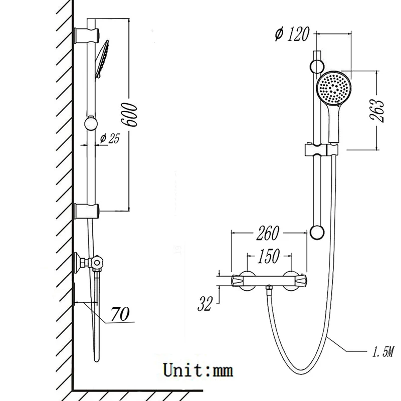 AICA Colonne de douche chromée, ensemble de douche en acier inoxydable avec pomme de douche
